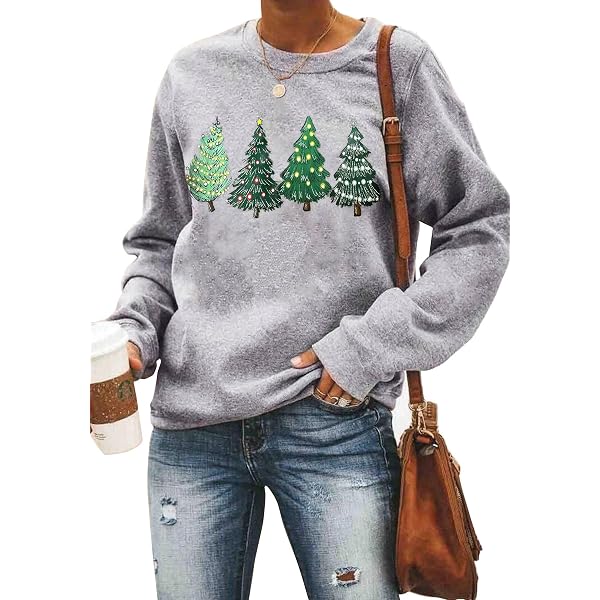 RETSUGO Women's Merry Christmas Sweatshirt - Funny Christmas Tree Truck Graphic Pullover (Gray, Small) 100% Cotton - View #6