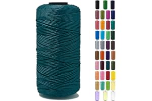 Tsuisho 1.5mm x 219 Yards Polyester String Cord for Knitting and Crochet, 100% Polypropylene Macrame Cord for Hats, Bags, Purses, Shoes, Plant Hangers, DIY Crafts - Deep Sea Green