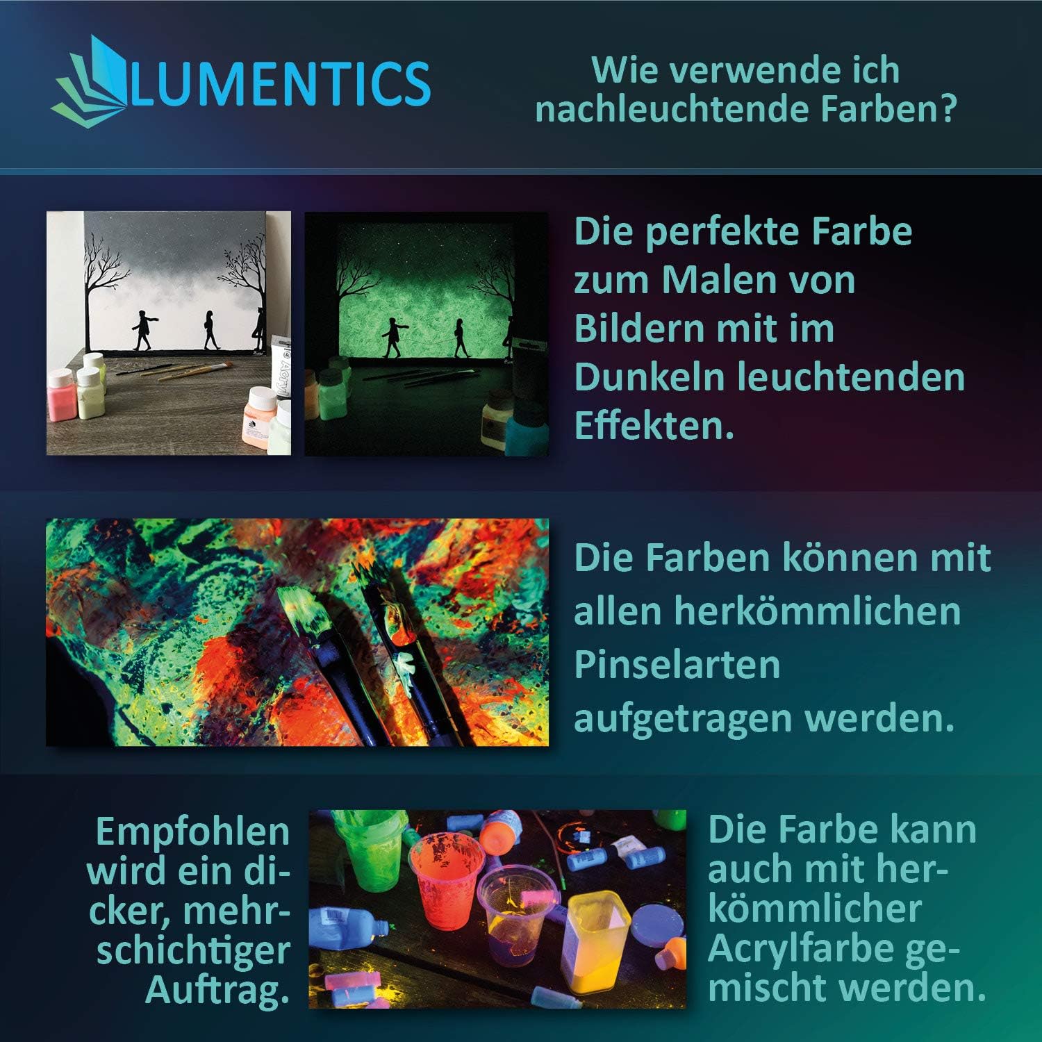 Lumentics Glow in the Dark Paint 100ml BlueGreen - Professional Glow Paint, Self-Luminous, Night Luminous, Neon UV Blacklight Color - Image 5