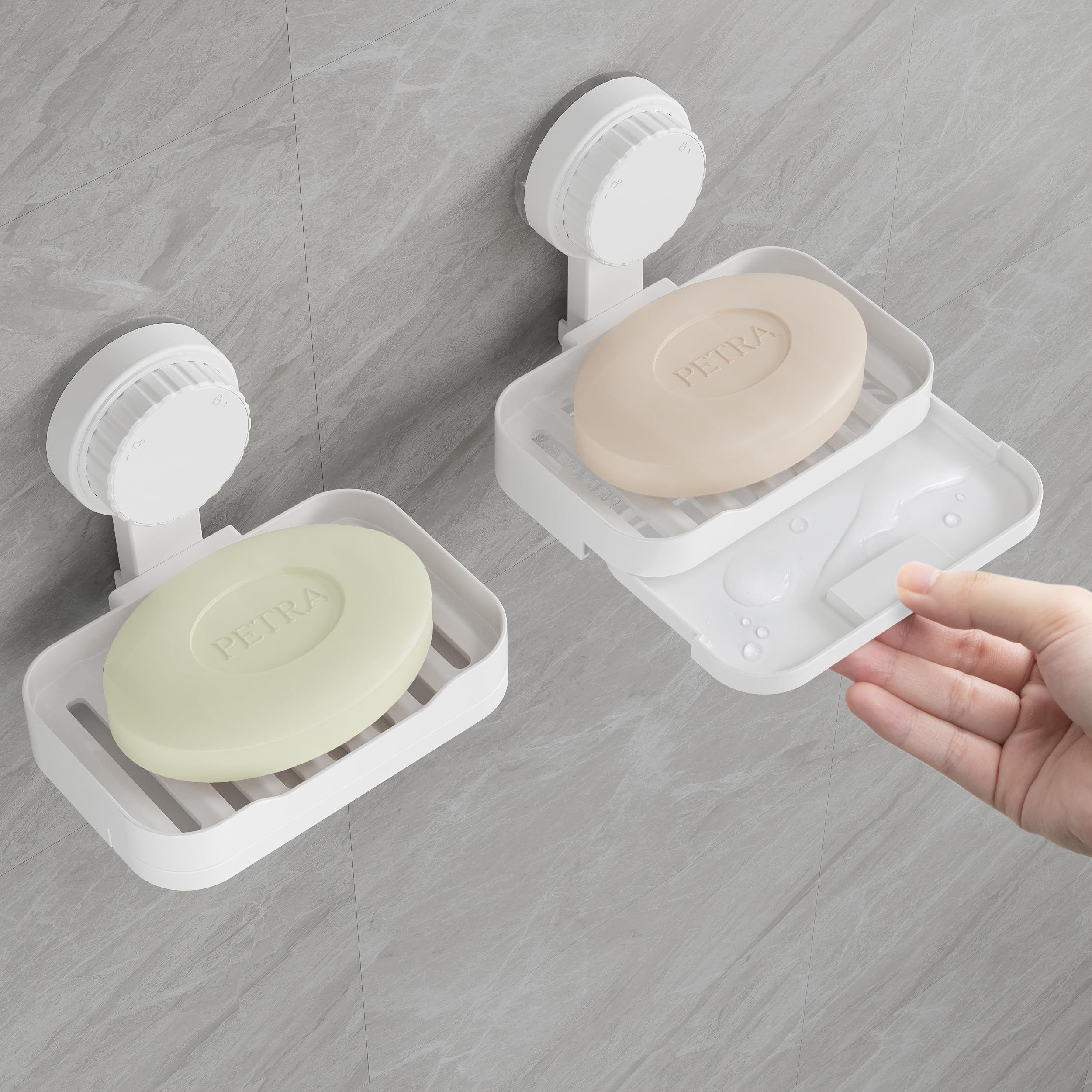Photo 1 of Lifewit Suction Cup Soap Dish for Shower, 2 Pack Drainable Soap Holder for Bathroom Kitchen Wall, NO-Drilling Removable Bar Soap Sponge Rack for Glass Window Strong Vacuum Suction Anti-Drop, White