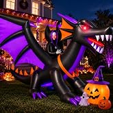 Skirfy 11FT Halloween Inflatable Dragon with LED Lights for Outdoor | Giant Blow Up Lawn Decoration for Halloween Party, Garden, Front Yard, Easy Setup & Storage