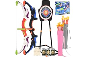 BETOYOU 2 Pack Bow and Arrow Sets for Kids 8-12,LED Light-up Archery Toy Set Includes Suction Cup Arrows, Quivers, Standing Target and Target Score Cans Indoor Outdoor Toys for Kids Boys Girls Birthday