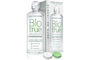 Biotrue Hydration Plus Contact Lens Solution with Lens Case, Multi-Purpose Solution for Soft Lenses, Hydrates with Hyaluronan, Cleans, Clears, and Disinfects for All-Day Comfort, 10 Fl Oz (Pack of 1)