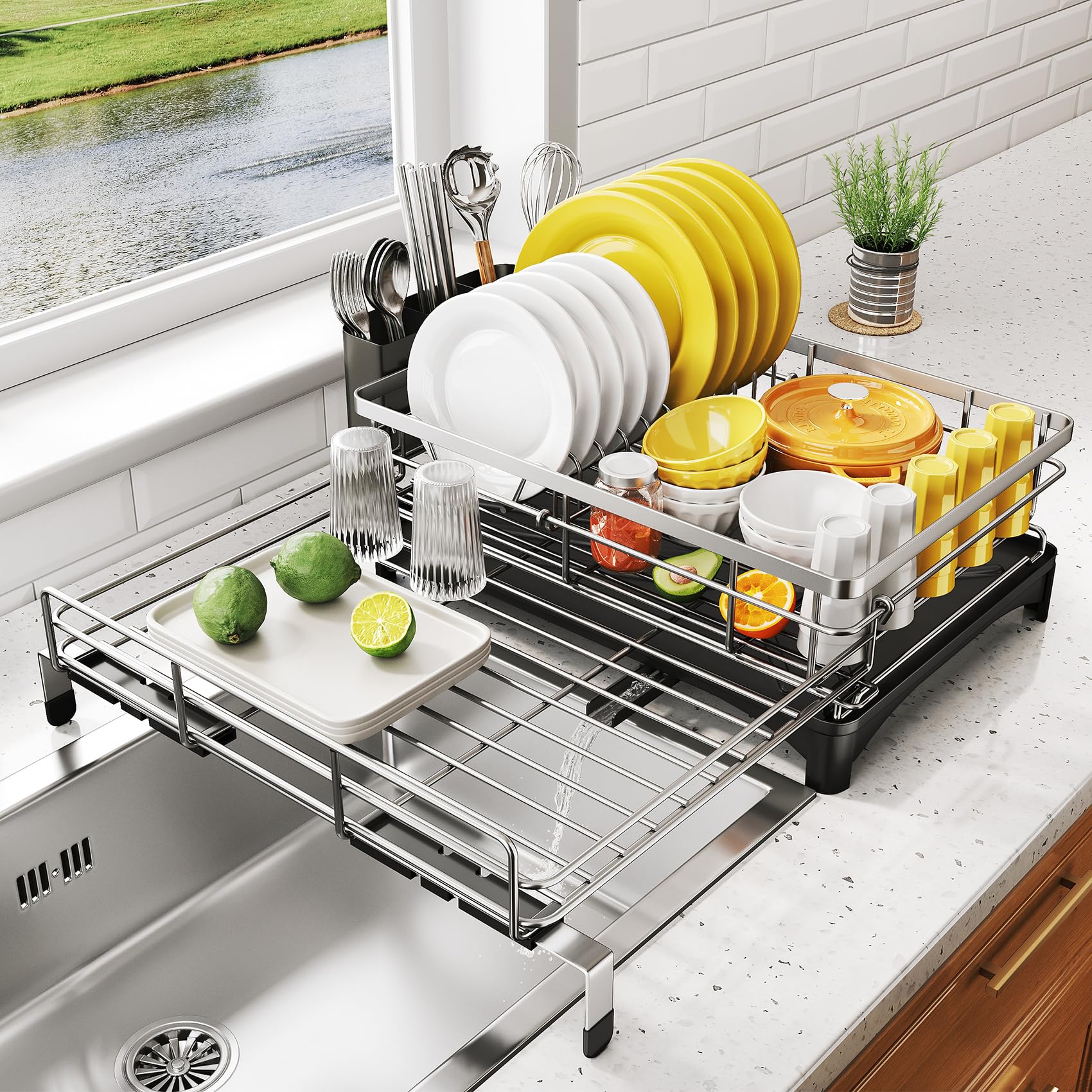Dish Drying Rack - Extendable Dish Rack, Large Sink Drying Dish Drainer ...
