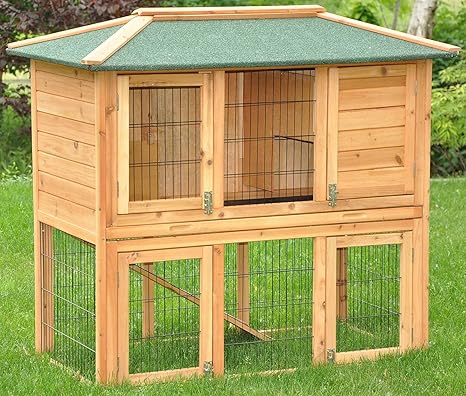nanook 'Rübe - doppelstöckiger Kaninchenstall mit Auslauf, Hasenstall wetterfest, 122 x 67 x 112 cm - Farbe: Natur