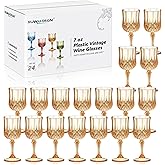 XUWAIDSGN 24 Pcs 7oz Plastic Vintage Wine Glasses Drinking Glasses Unbreakable Wedding Glassware Crystal Water Goblets Reusable Drinkware Vintage Champagne Flutes (24, Amber)