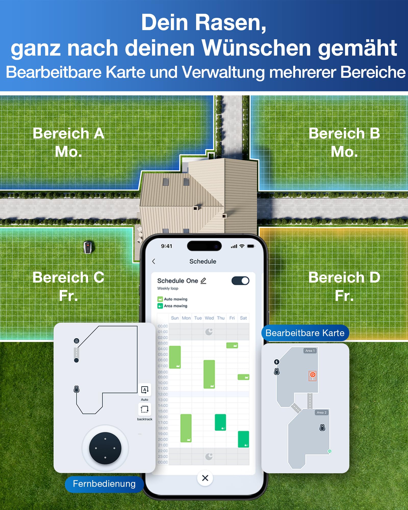 ECOVACS Goat O600 RTK Care Kit Mähroboter Ohne Begrenzungskabel, 600 m², RTK+Vision-Navigation, Rasenmähroboter, KI-Hindernisvermeidung, App Steuerung, Passiert 0,7 M Schmale Stellen 9