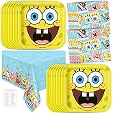 Unique Spongebob Birthday Decorations for 16 - Spongebob Plates and Napkins, Tablecloth, Checklist - Officially Licensed