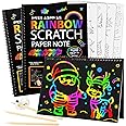 Mocoosy 3 Pack Rainbow Scratch Art Paper Notebooks, Magic Scratch Paper Set for Kids Arts Crafts, Black Scratch Note Doodle Pads for Drawing Activity Easter Basket Stuffers Boys Girls Birthday Gifts