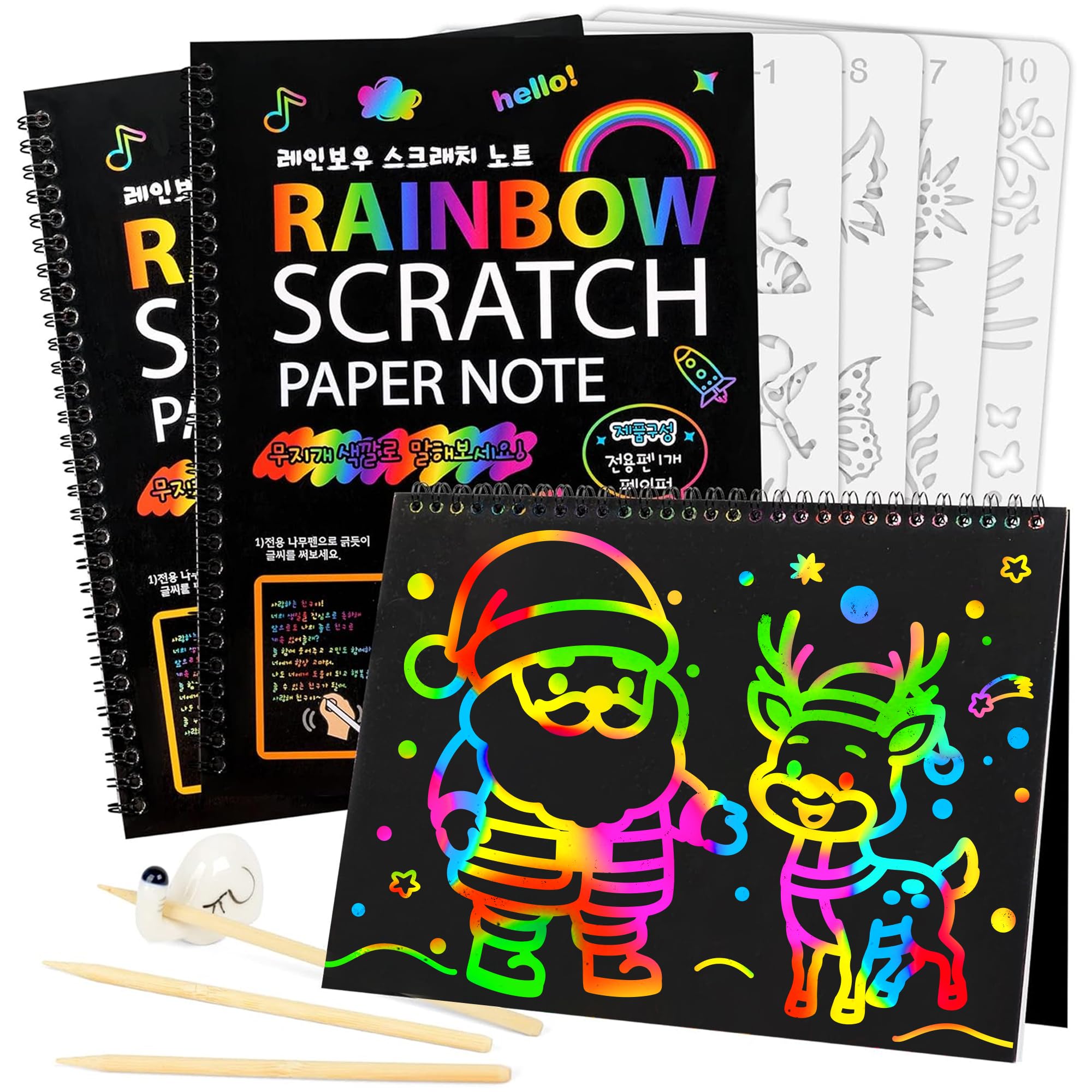 Mocoosy 3 Pack Rainbow Scratch Art Paper Notebooks, Spiral Bound Magic Scratch Book for Kids Arts Crafts Supplies, Black Scratch Note Sketch Pads Artist Drawing Activity Gifts for Boys Girls Ages 3-12