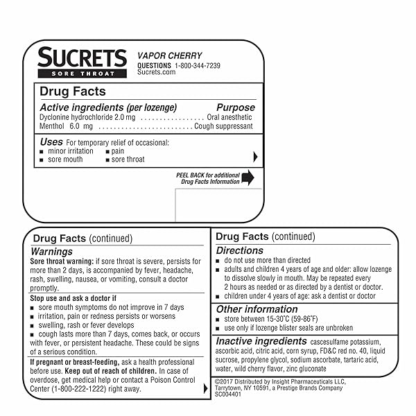 SUCRETS LOZENGES, SORE THROAT & COUGH VAPOR CHERRY, 18 CT (PACK OF 3)