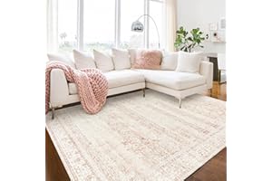 BILEEHOME Light Pink Bedroom Rugs 6x9 Aesthetic Cute Boho Floral Feminine Soft Faux Wool Machine Washable Carpet Area Rugs for Kids Room Playroom Office