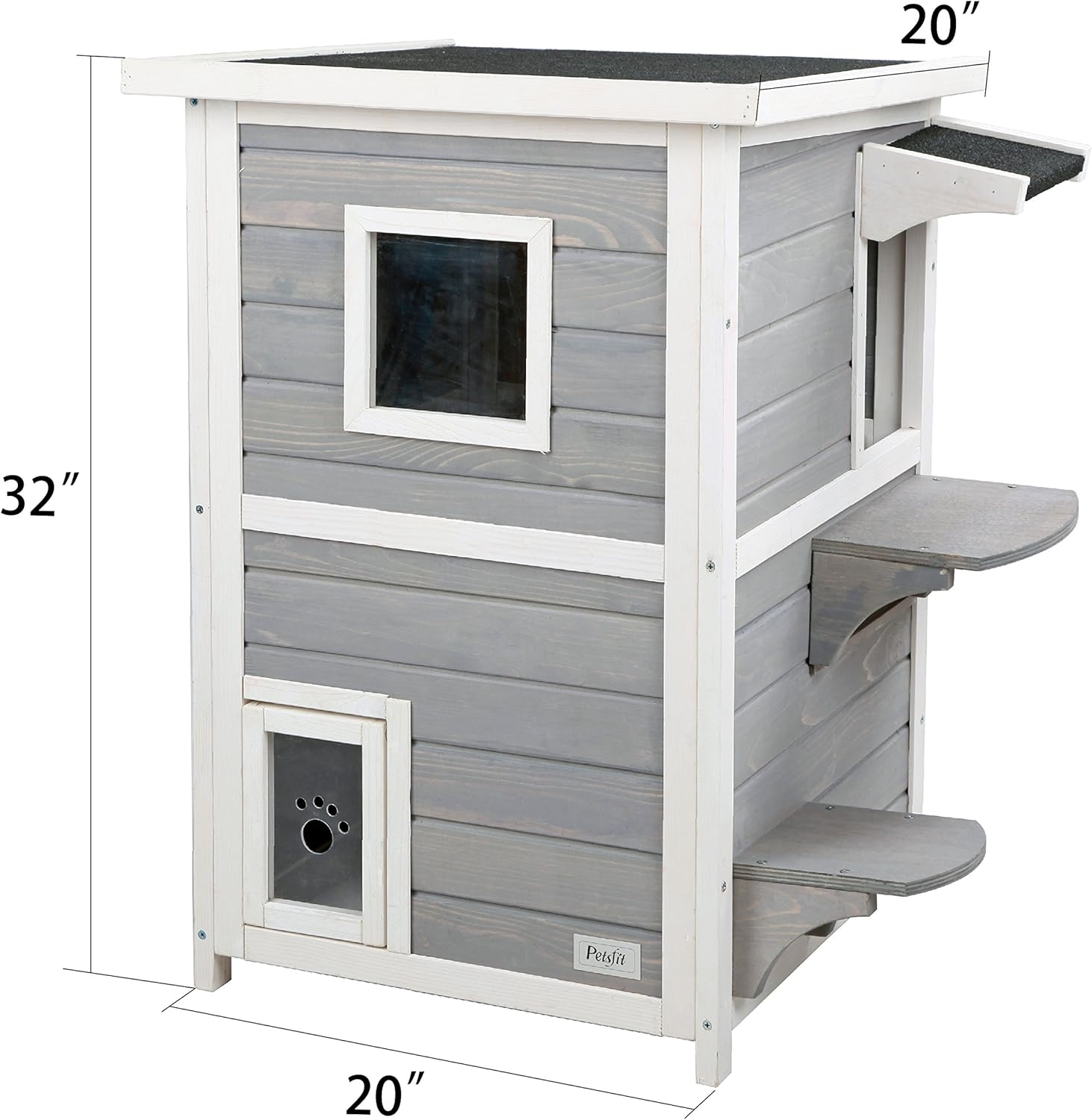 Petsfit 2-Story Weatherproof Outdoor Kitty Cat House/Condo/Shelter with Escape Door : Pet Supplies