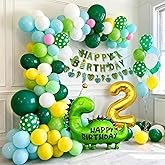 SNLN Dinosaur 2rd Birthday Party Decorations for Boys, 177pcs Dinosaur Balloons Arch Garland Kit Cute Foil Dino Green Yellow Blue White Balloons Happy Birthday Banner for 2 Year Olds