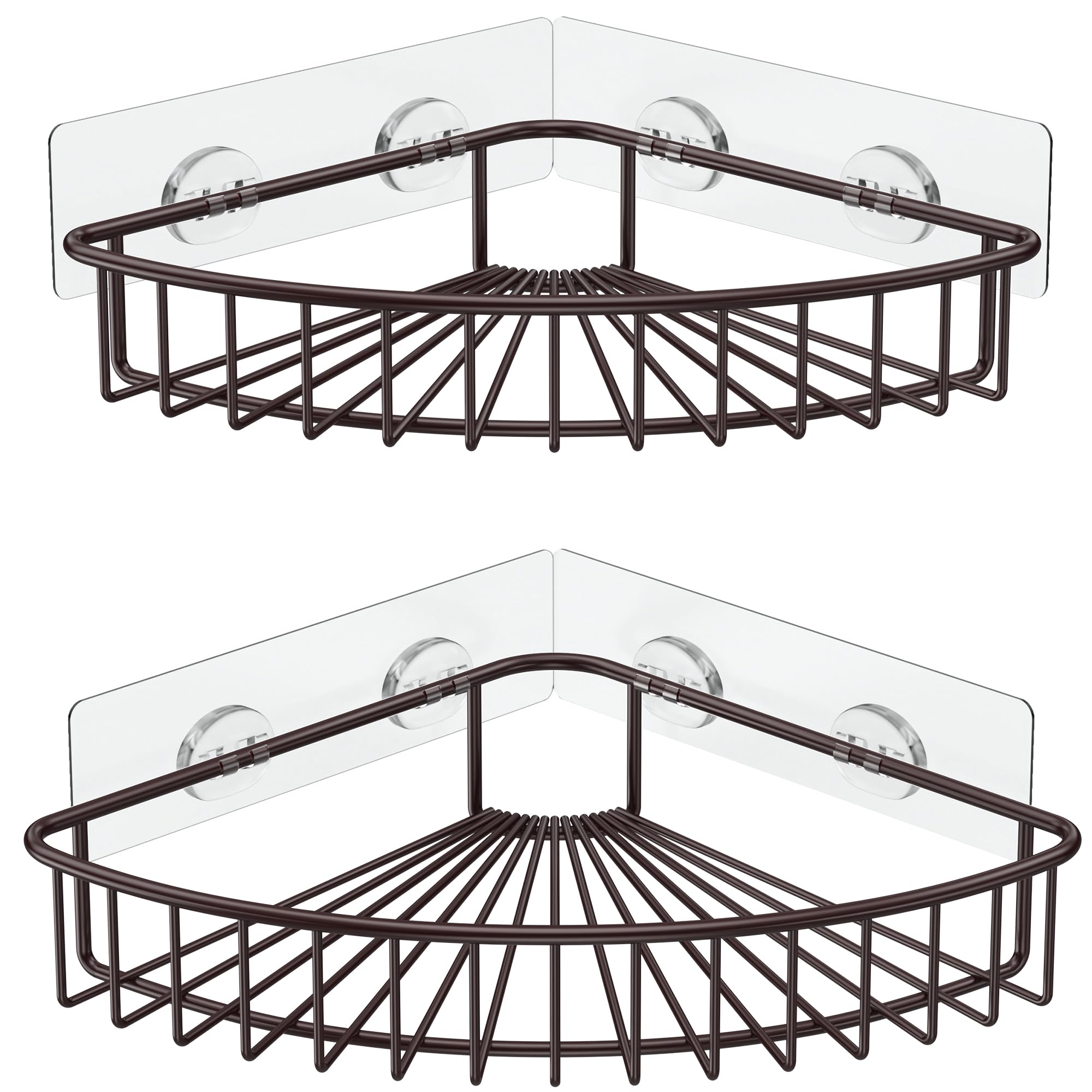 SMARTAKE 2-Pack Corner Shower Caddy, SUS304 Stainless Steel, Wall Mounted Bathroom Shelf with Adhesive, Storage Organizer for Toilet, Dorm and Kitchen (Bronze)