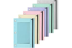 Lanpn 3 Ring Binder Pouch 6 Pack, Pencil Case with Binder Holes, Aesthetic Pencils Pouches, Zipper Pen Bags Holder for Kids B