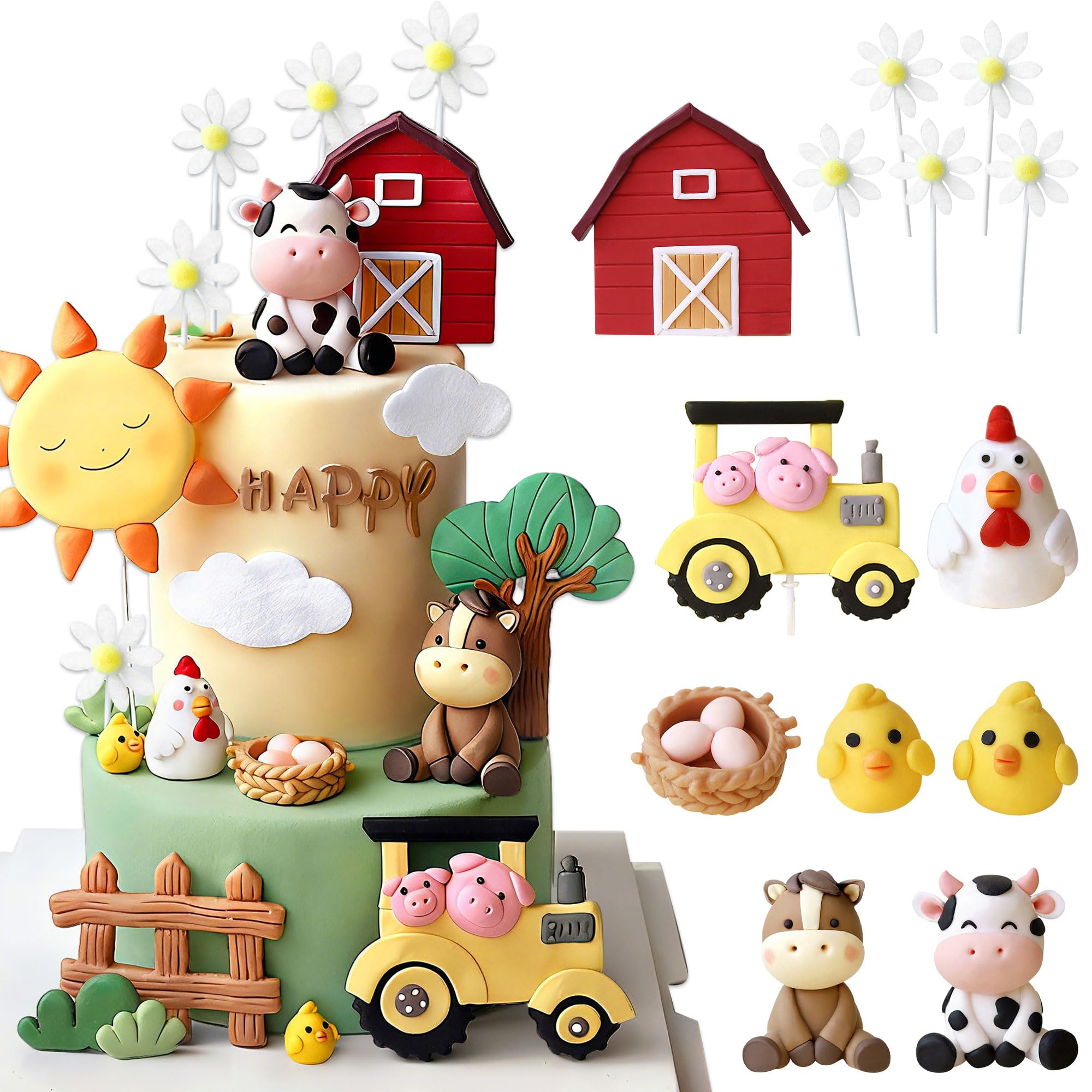 Farm Animal Cake Decoration Chicken Birthday Decoration Chick Egg Cake Topper for Farm Animal Baby Shower Birthday Party Decorations