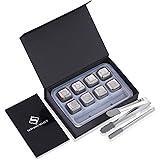 Servino Select Set of 8 Stainless Steel Ice Cubes with 1 Chilling Stick, Nonslip Rubber End Tongs, Plastic Reusable Ice Cube Tray and Box