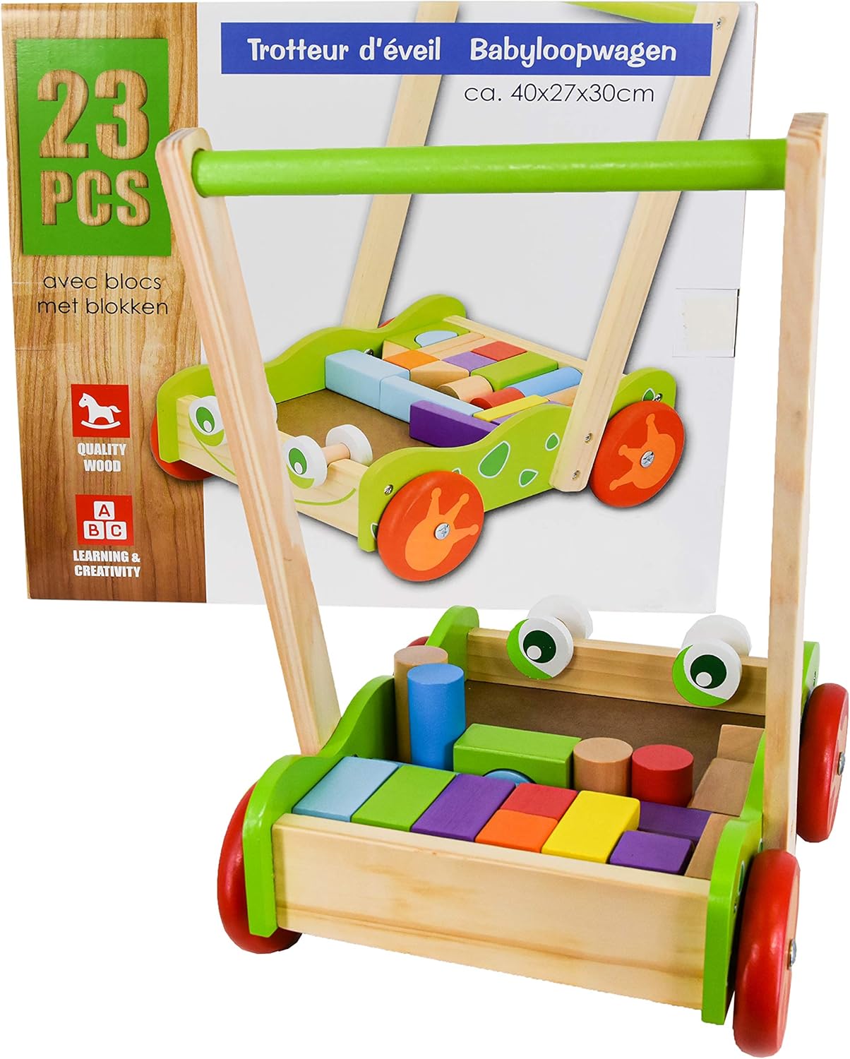 Baby Wooden Walker with Wooden Bricks 