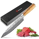 Howashin Chef Knife, 8 Inch Japanese Chefs Knife Professional Razor Sharp, VG-10 Damascus Stainless Steel Kitchen Knife with White Olive Wood Handle, Gift Box for Family & Restaurant