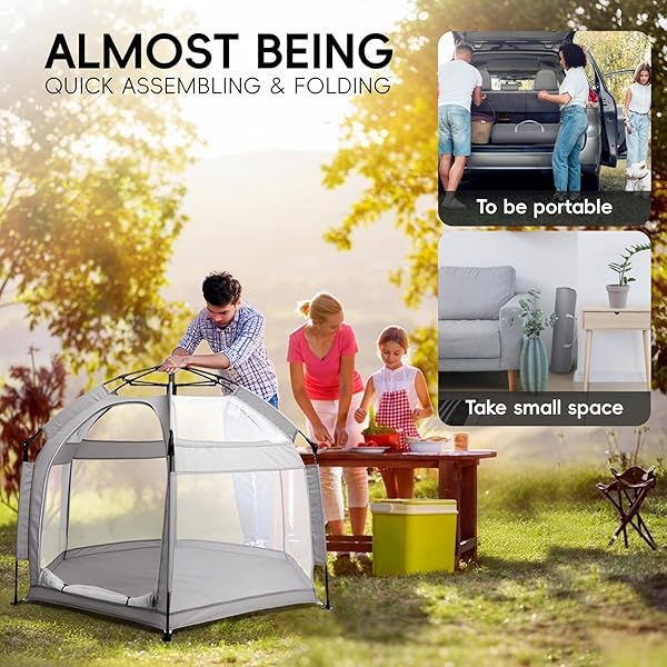 PALOPALO POP UP BABY PLAYPEN WITH UPF50+ CANOPY & MAT, INDOOR & OUTDOOR FOLDABLE PLAY PEN FOR BABIES AND TODDLERS, PORTABLE BABY BEACH TENT WITH TRAVEL BAG, POP UP PACK AND PLAY YARD, GREY