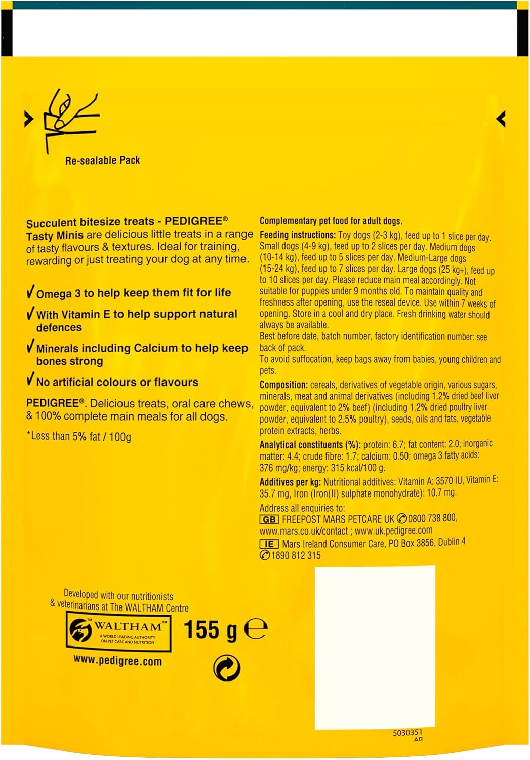PEDIGREE TASTY MINIS Adult Dog Treats Beef & Poultry Chewy Slices 155g - Pack of 8, 155 g (Pack of 8) - Image 4