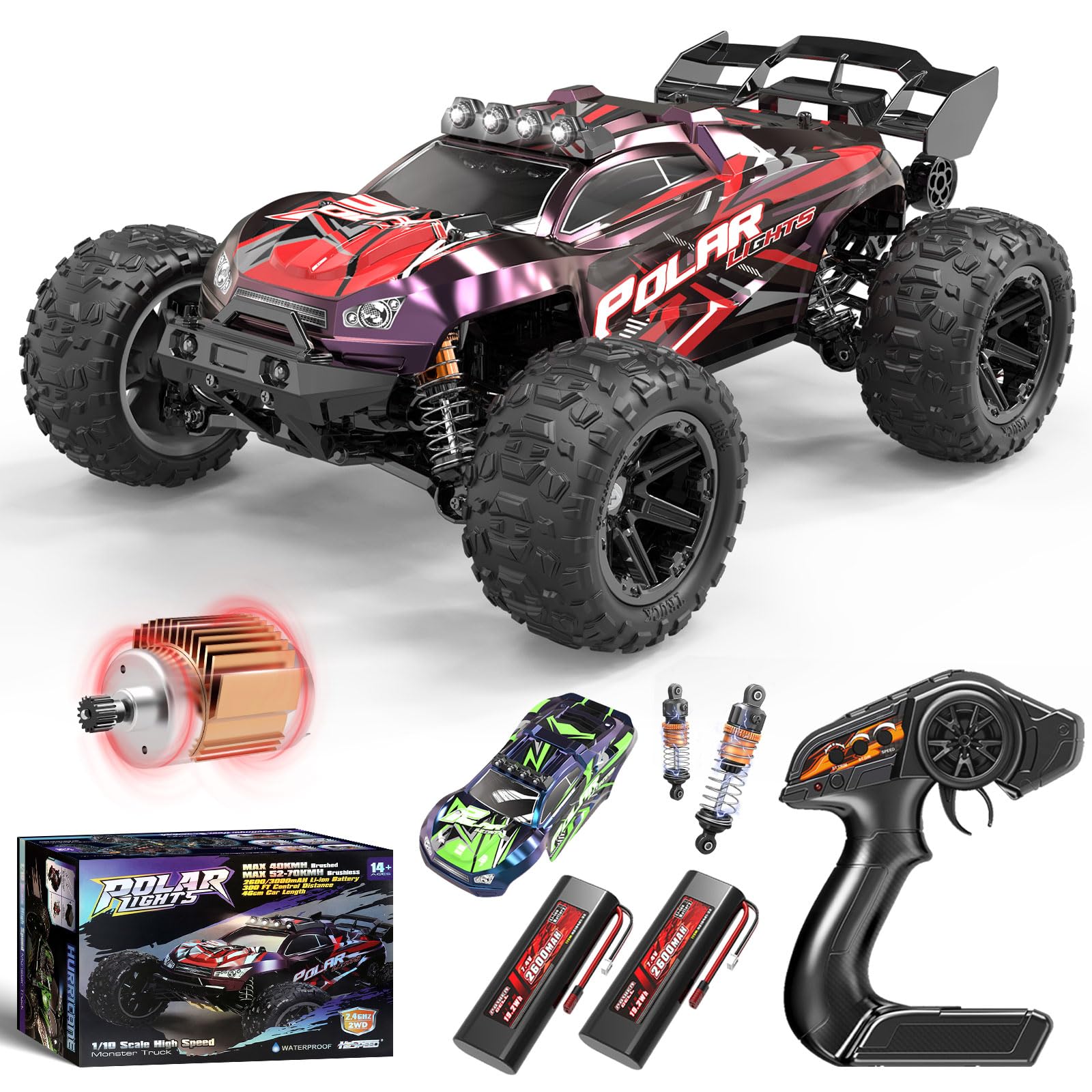 YESHIN 1:10 RC Cars for Adults, 45+ KM/H High Speed Remote Control Cars, 2WD Waterproof Off-Road Monster Truck with 2*Batteries, 2*Body Shell, ALL Terrain Buggy Vehicle Car Toy, Green