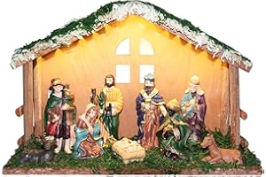 PALZIK Lighted Christmas Nativity Set, Nativity Sets for Christmas Indoor with Wooden Stable, Christmas Nativity Scene Set & Figures for Christmas Decorations Indoor Tabletop Decorations