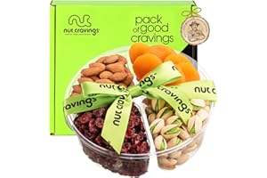 NUT CRAVINGS - Halloween Treats For Adults Dried Fruit & Mixed Nuts Gift Basket + Green Ribbon (4 Assortments) Holiday Xmas Christmas Food Arrangement, Healthy Snack Care Package, Food Assortments