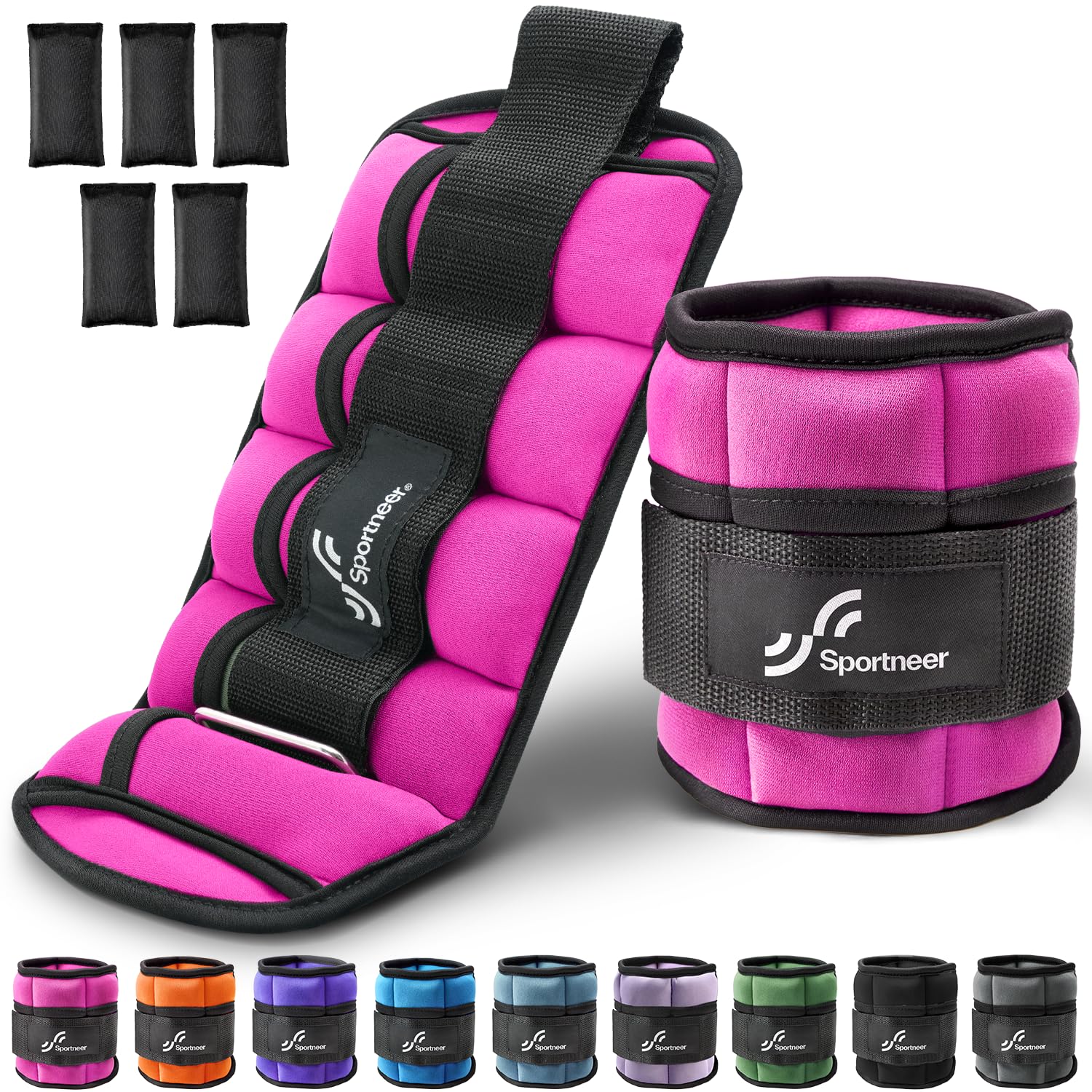Adjustable Ankle Weights Set: Sportneer Leg Weights, Ankle Wrist Weight Straps, 0.8lbs-3.5lbs for Per Ankle, 1.6lbs-7lbs for a Pair, 2 Pack