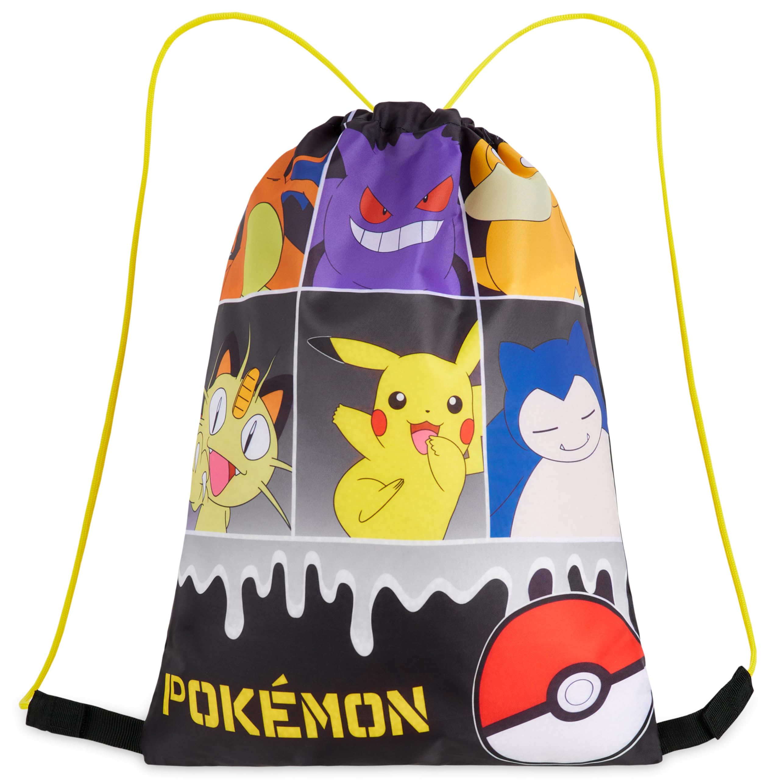 Pokemon Drawstring Bags for Kids Pikachu Swimming Bag Anime String Backpack Teens School PE Kit Travel Beach Holiday Sports Gym (Black/Multi)