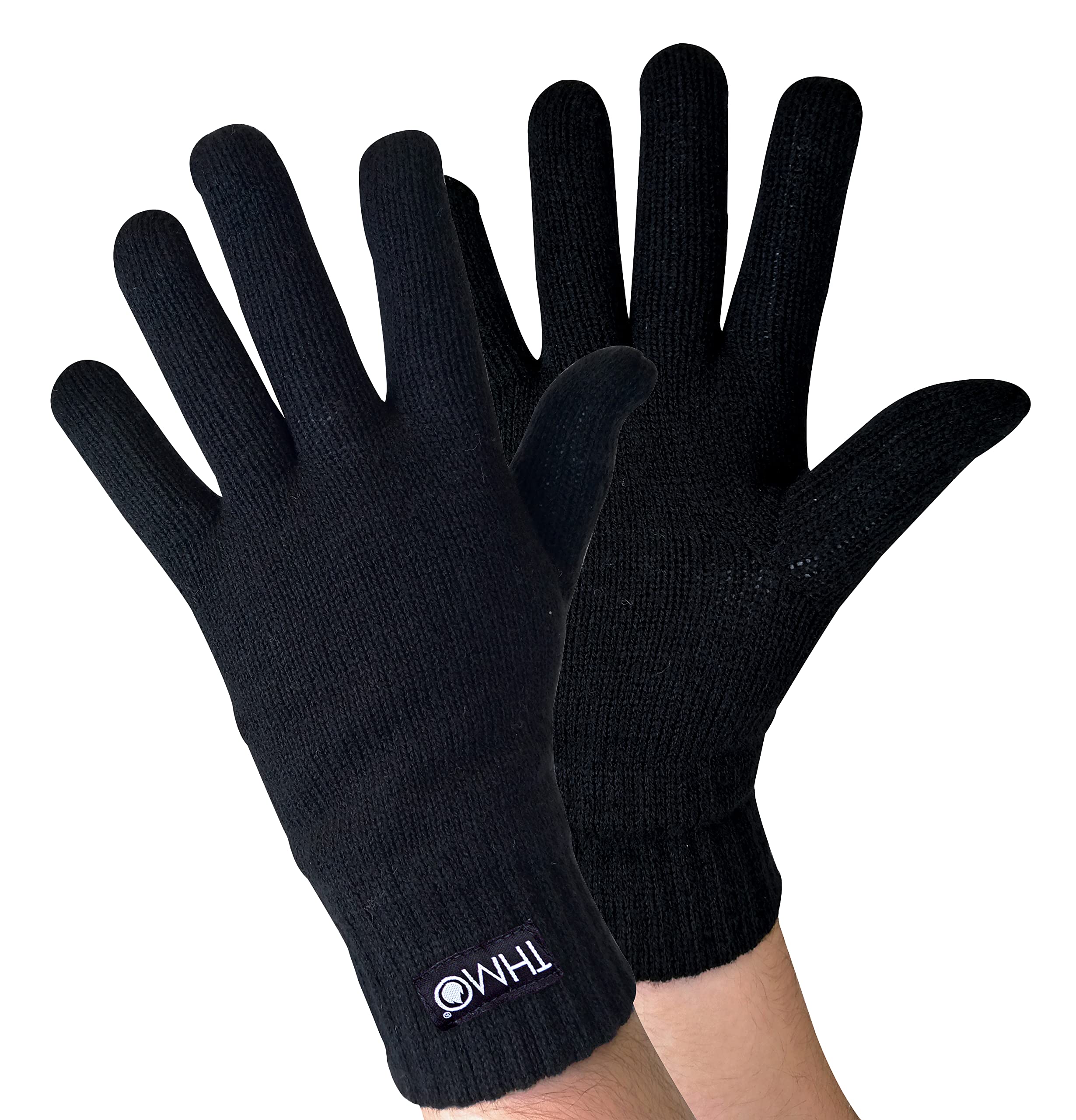 THMO - Mens Knitted Winter Warm Thermal 40g 3M Thinsulate Insulation Gloves (Black, L/XL)