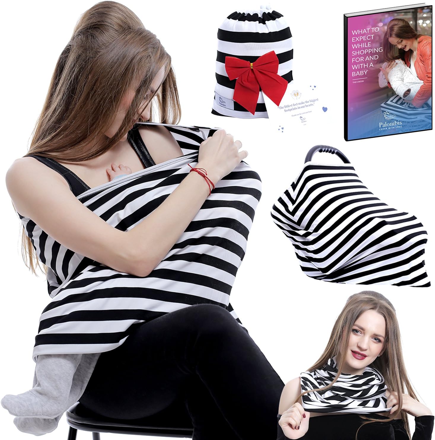Palombis Breathable Nursing Cover – Breastfeeding Scarf for Girls and Boys with Stretchy Design – 100% Waterproof Stroller Cover & Universal Car Seat Canopy for Summer, Winter or Rain – Great GlFT