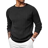 COOFANDY Mens Crewneck Pullover Sweaters Business Casual Long Sleeve Slim Fit Sweater Chunky Cable Knit Sweater