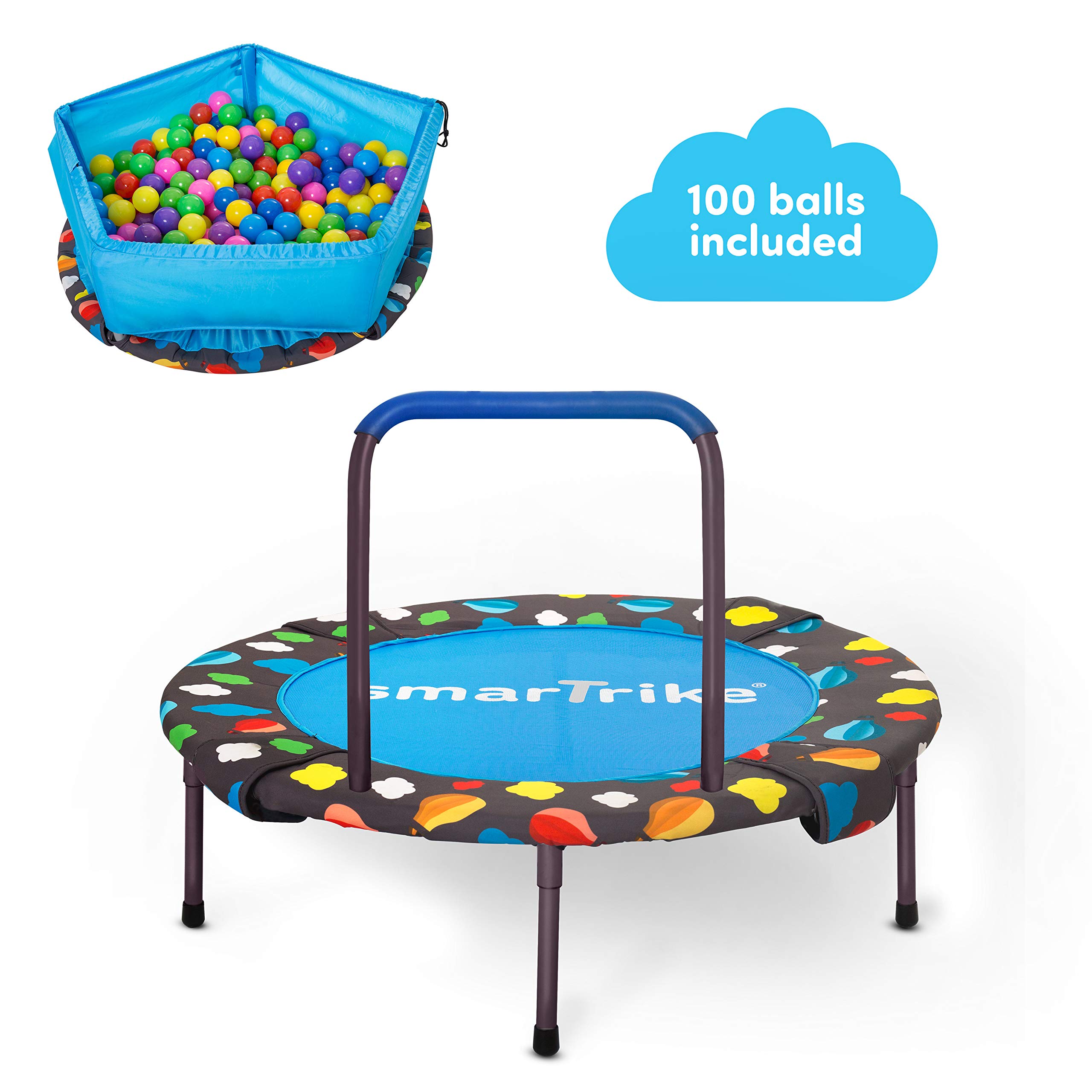 smarTrike Indoor Toddler Trampoline with Handle, Ball Pit 100 Balls