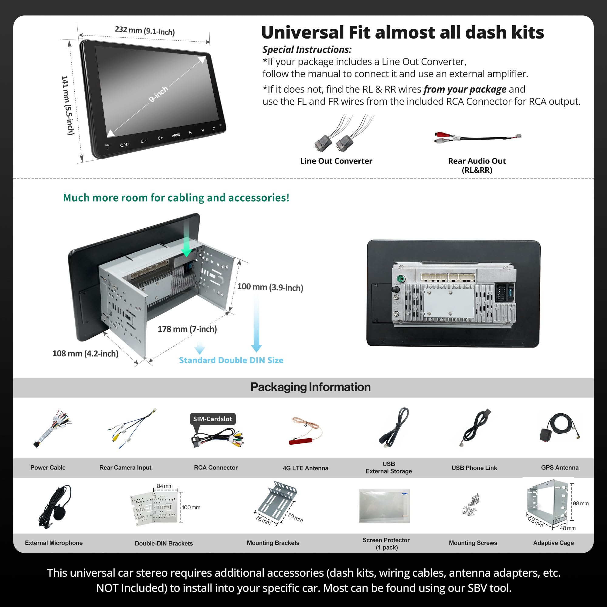 A6PF Plus 8-Core 4G+64G 9inch Android Double DIN Car Stereo, 4G LTE, WiFi/BT/USB, Wireless CarPlay & Android Auto QLED Touch Screen, Dual Bluetooth, 36-Band EQ DSP, AI Chat&GPS Tracking