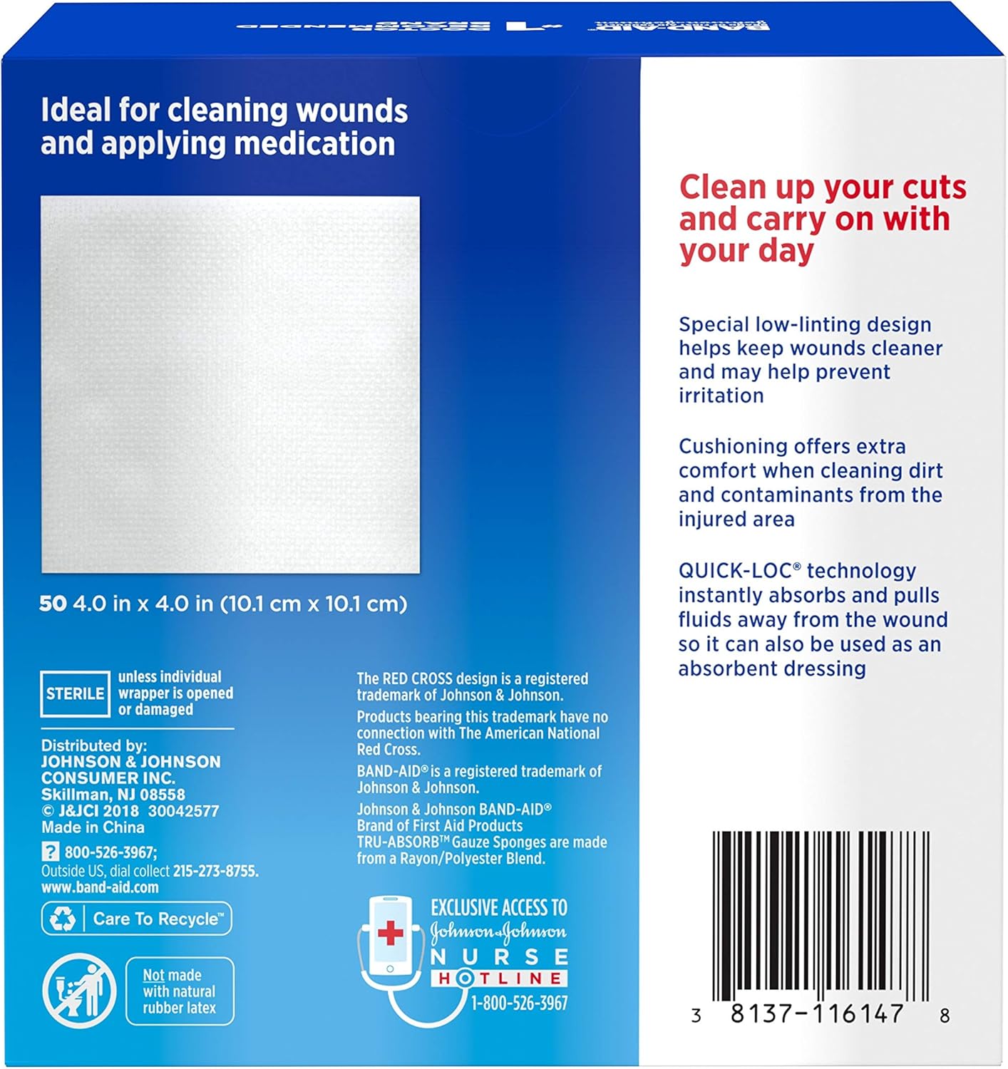 Band Aid Brand First Aid Products Tru-Absorb Gauze Sponges for Cleaning Wounds, 4 in x 4 in, 50 ct: Health & Personal Care