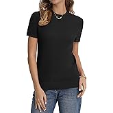 QUALFORT Womens Short Sleeve Sweater Lightweight Crew Neck Knit Business Casual Office Wear Summer Thin Sweater Tops