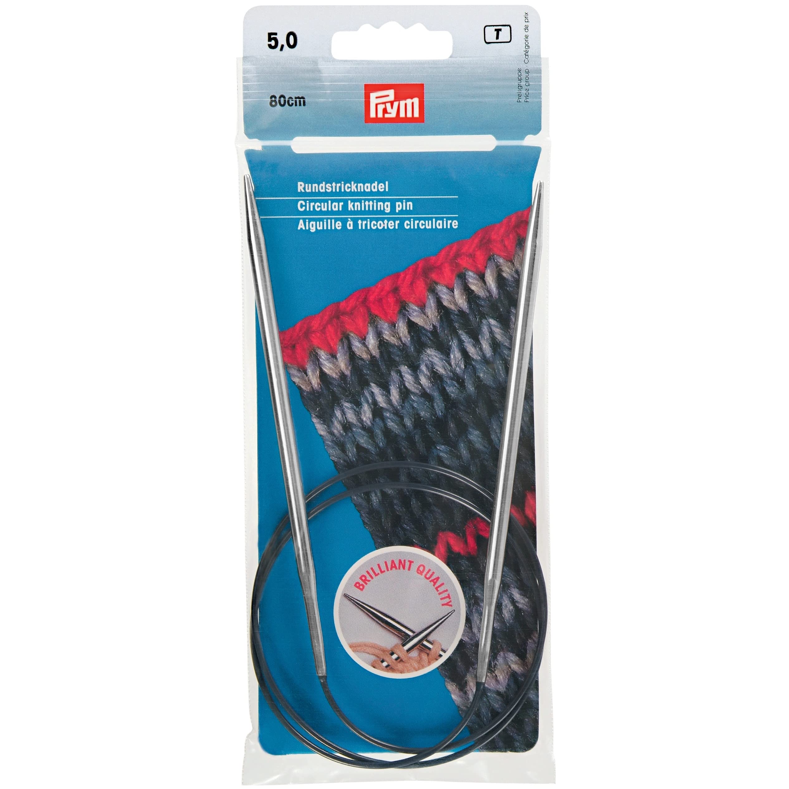 Circular Knitting pins Brass 80 cm 5.00 mm Silver col