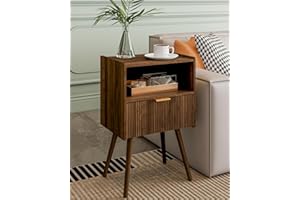 Veegle Nightstand,Modern Bedside Table with Storage Drawer and Open Wood Shelf, Accent Night Stand with Solid Wood Legs for Living Room, Bedroom and Small Spaces,Easy Assembly (Walnut Brown)