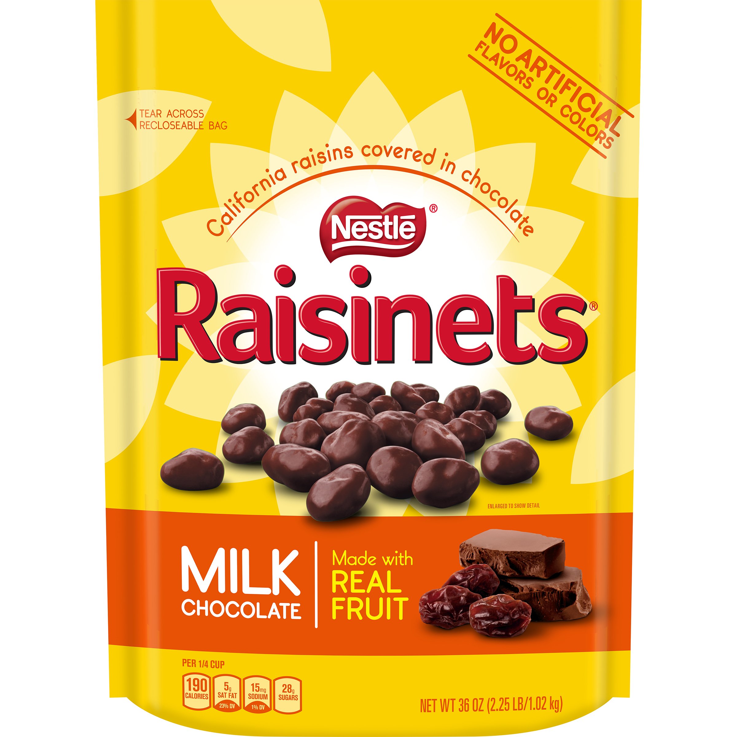 Milk Chocolate Covered Raisin Candy, Large Resealable Bag, 36