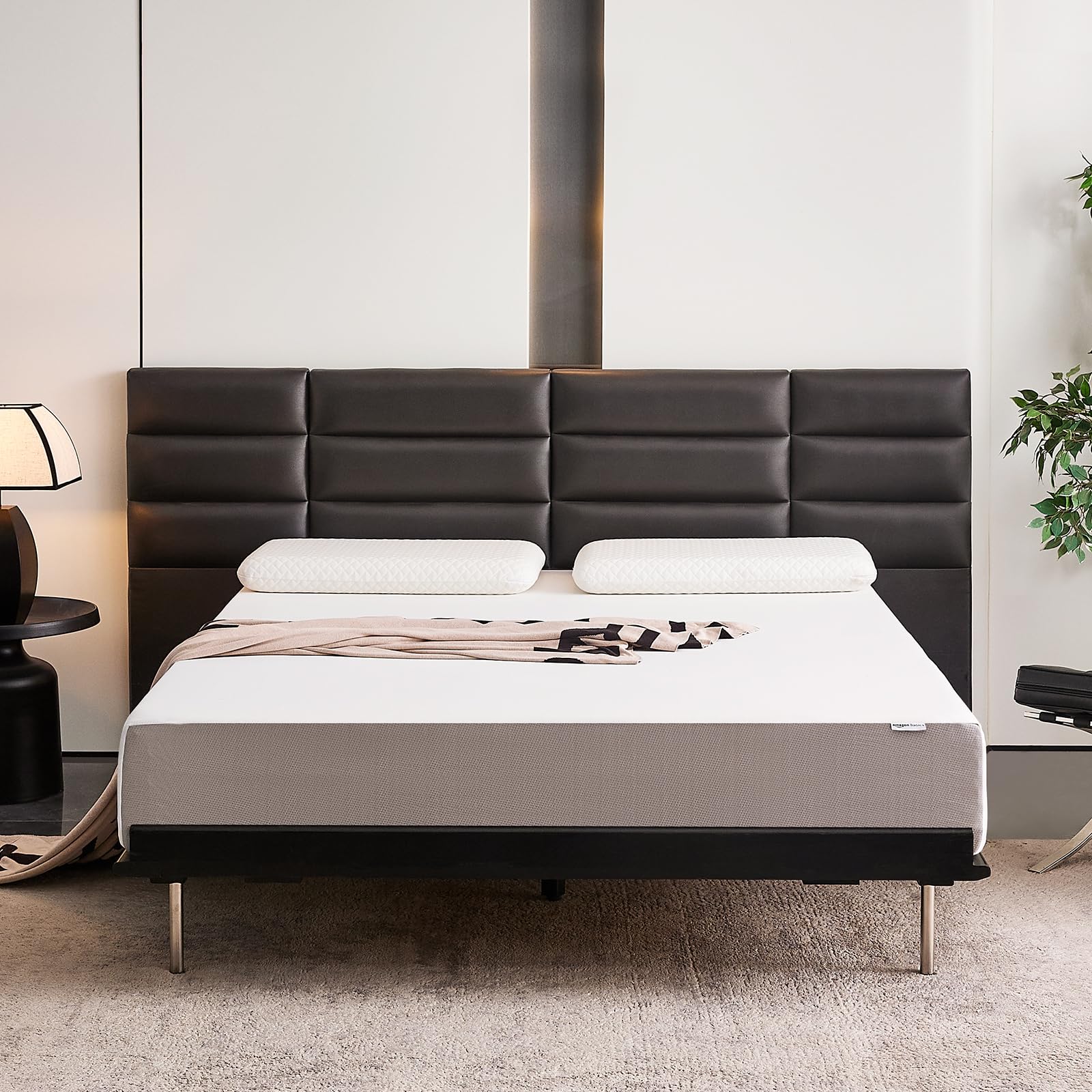 Photo 1 of Amazon Basics Memory Foam Mattress, Soft Plush Feel, 10 Inch, Queen, White/Grey