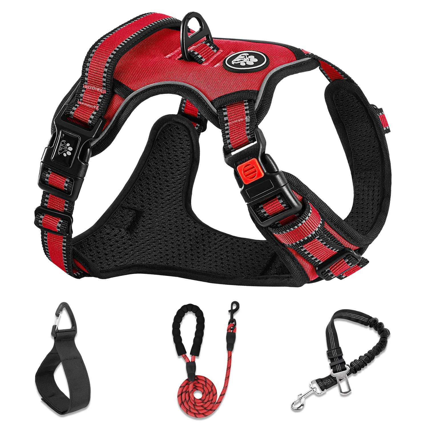 NESTROAD Red Dog Harness, No Pull Puppy Dog Car Vest Harness and Lead Set, Size S for Small Dogs of Neck 11-15" Chest 15-21", Reflective No-Choke, Essential Pets Accessories for Training Walking — image 1