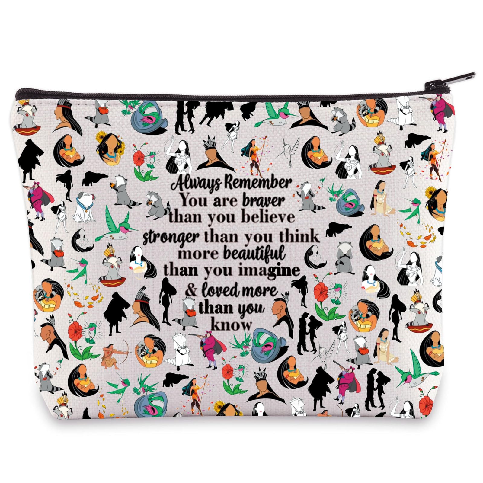 WZMPA Indian Princess Forest Cosmetic Bag Fairy Tales Princess Fans Gifts You Are Braver Stronger Beautiful Than You Know Princess Makeup Zipper Pouch Bag, Always Poca, Cosmetic Bag