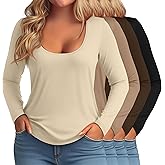 Evervibe 4 Pack Women's Plus Size Long Sleeve T-Shirts Scoop Neck Basic Tees Tops Casual Slim Fit Base Layer Undershirts
