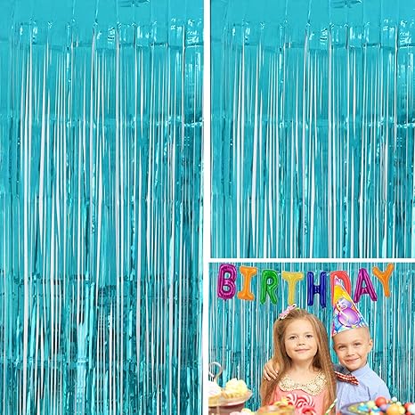 moohome cortinas de tiras metalizadas telon de fondo para puerta ventana cortina de decoracion para fiesta 3 x 8 pies 2 unidades aguamarina