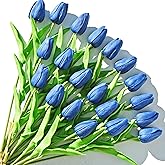 ONLY ART Artificial Navy Blue Tulips 20 Pcs – 13.5 Inch PU Faux Flowers with Bendable Stems for Home Décor, Wedding Centerpieces, DIY Floral Arrangements, New Year and Valentine's Day