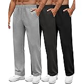 Neer 3 Pack Men's Drawstring Sweatpants Open Bottom Joggers Workout Athletic Tall Lounge Pants Wide Leg with Pockets
