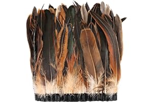 Daieeparty Nature Rooster Feather Trim 8-10inch 2.15Yards Natural Large Rooster Tail Feathers Fringe Trim for DIY Sewing Craft Party Clothing,Cape Shawl,Wings,Halloween,Wedding Decoration