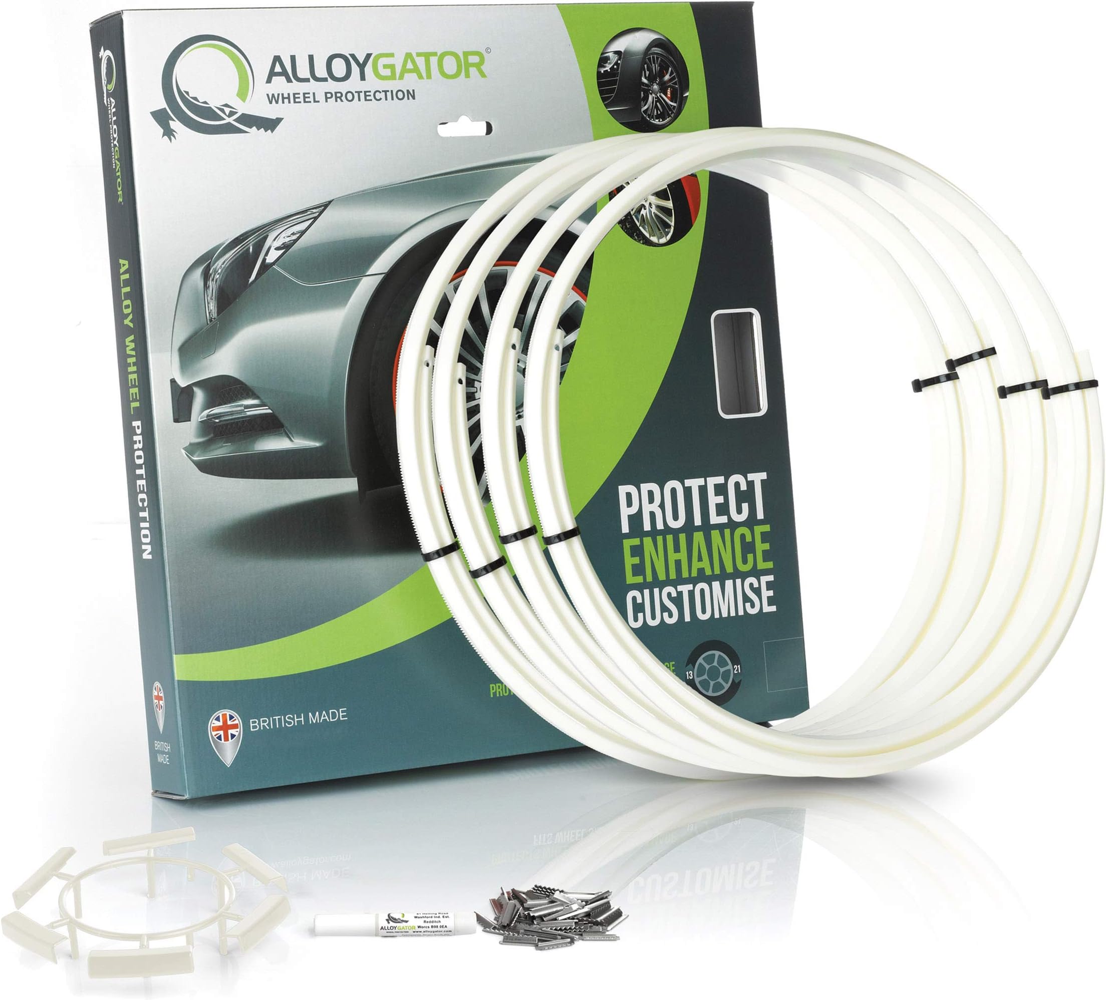 'Set of 4 Alloy Wheels Protective Rings for Alloygator Phosphor Glow in the Dark/ESZ/Wheel Sizes (13 "-21), Hochschlagfest, Plastic/Protection/enhance – Improve/Finish Mounted Easily Improve Rings/Anti Scratch/Sturdy/Durable/Satisfaction/Available in different colours. Made in the UK/England/Rim Guard Assembly Set Rings Rim Guard/Wheels Rims